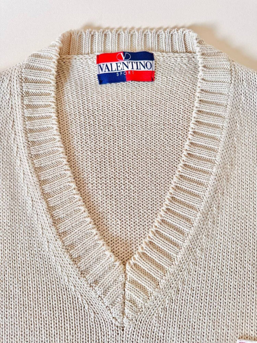 Gilet Valentino Sport in cotone beige con scollo a V logo sul petto