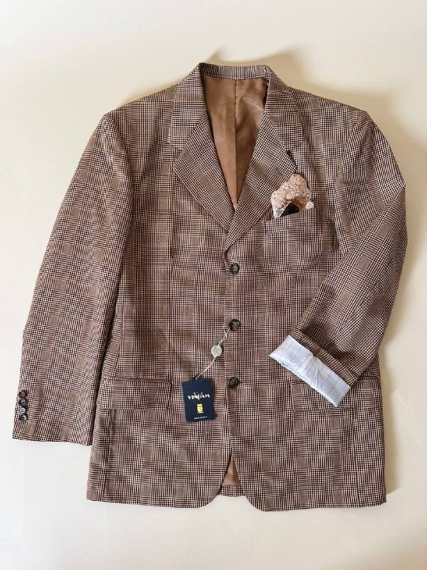 Blazer oversize in fresco di lana principe di Galles beige e marrone Vincam