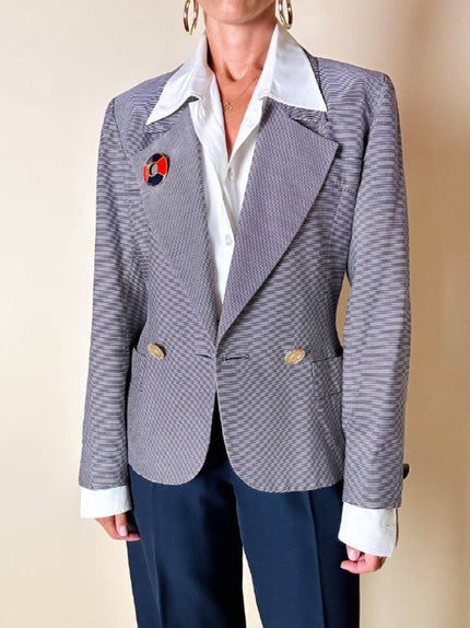 Blazer Yves Saint Laurent fantasia doppiopetto a righe bianche e blu con bottoni dorati
