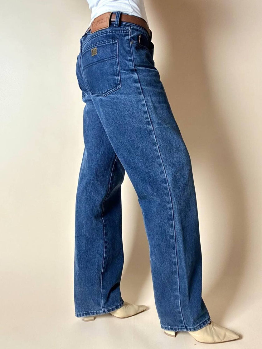 Jeans Yves Saint Laurent Vintage Boy-Friend in Denim Blu Scuro Slavato