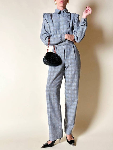 Jumpsuit vintage Sarabang in lana principe di Galles con cintura coordinata