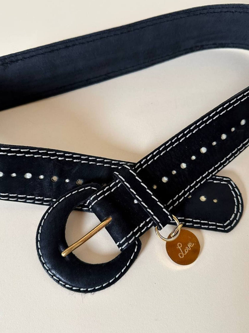 Cintura traforata in nabuk nero e bianco “Yves Saint Laurent”