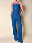Jumpsuit Calvin Klein in jeans modello a fascia con pantalone a palazzo e zip frontale