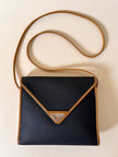 Borsa bandoulière Yves Saint Laurent in tessuto tramato nero con dettagli in pelle cuoio