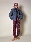 Bomber Yves Saint Laurent in lana grigio mélange con bottoni color cuoio
