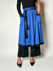Gonna vintage Yves Saint Laurent in cotone bluette con profili neri e maxi tasche