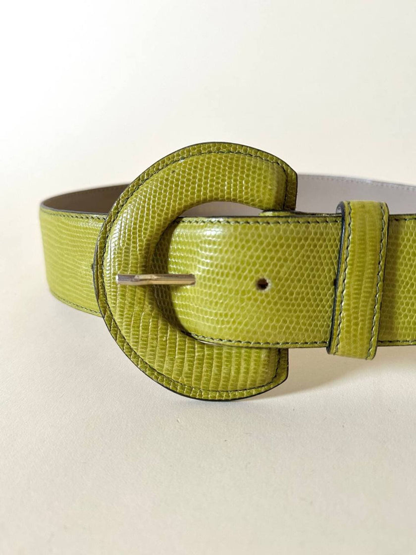 Cintura in pelle stampa tejus verde acido “Laura Prisco”