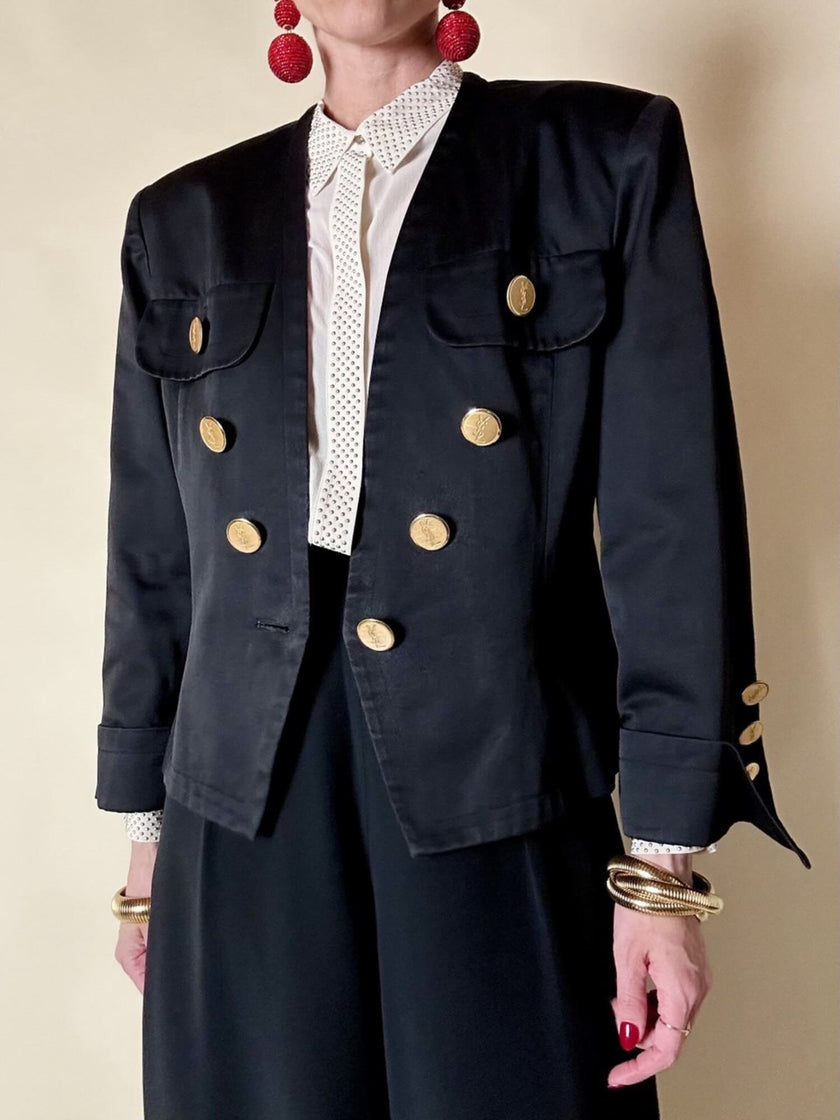 Blazer nero con bottoni gioiello dorati “Yves Saint Laurent”