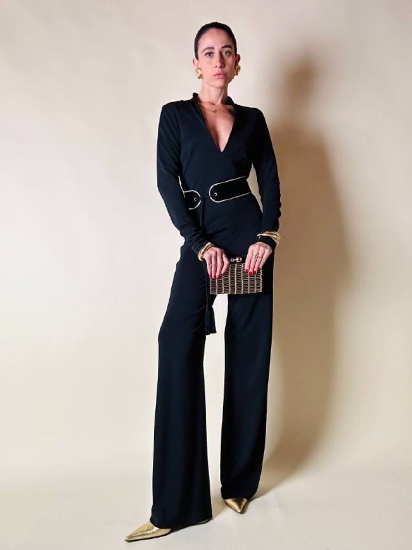 Jumpsuit nera in jersey “Solleciti”