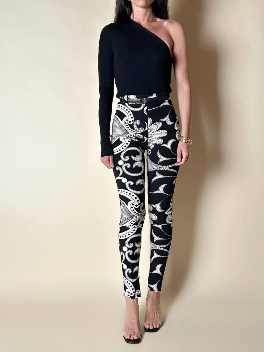 Leggings vintage Gianni Versace fantasia Silver Baroque bianca e nera