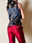 Qipao top in raso jacquard nero fantasia cinese