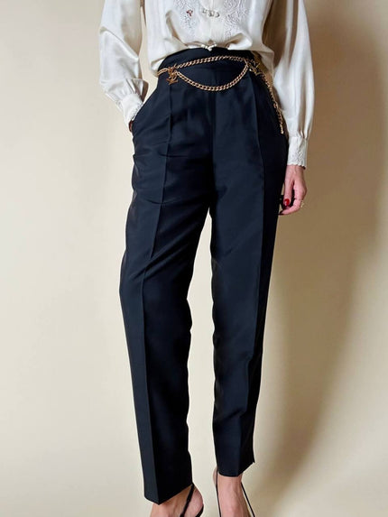Pantalone vintage Gucci modello a vita alta con piega in seta nera