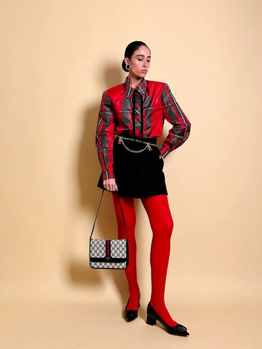 Camicia in taffetà di seta fantasia tartan 