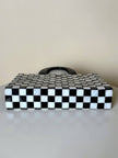 Vintage mother-of-pearl and horn handbag with checkered pattern and matching clutch