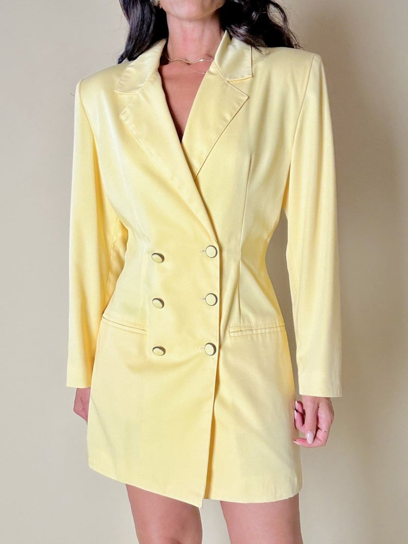 Blazer dress in rasato di lana giallo pastello
