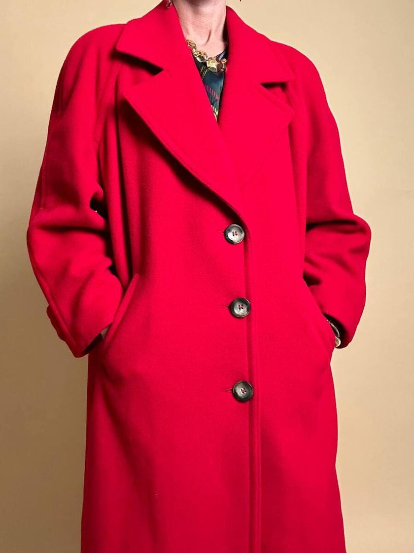 Cappotto in drap di lana rosso vivo
