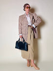 Blazer oversize in fresco di lana principe di Galles beige e marrone Vincam