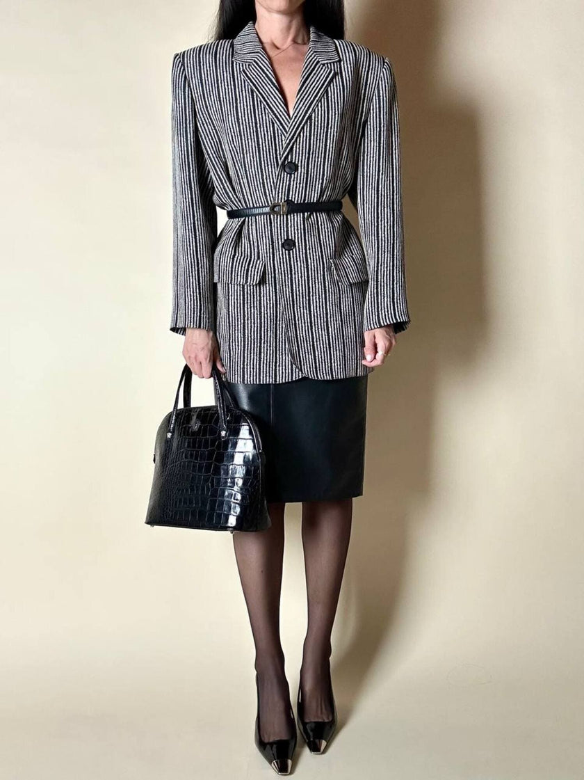 Blazer vintage Yves Saint Laurent a righe verticali panna e nero