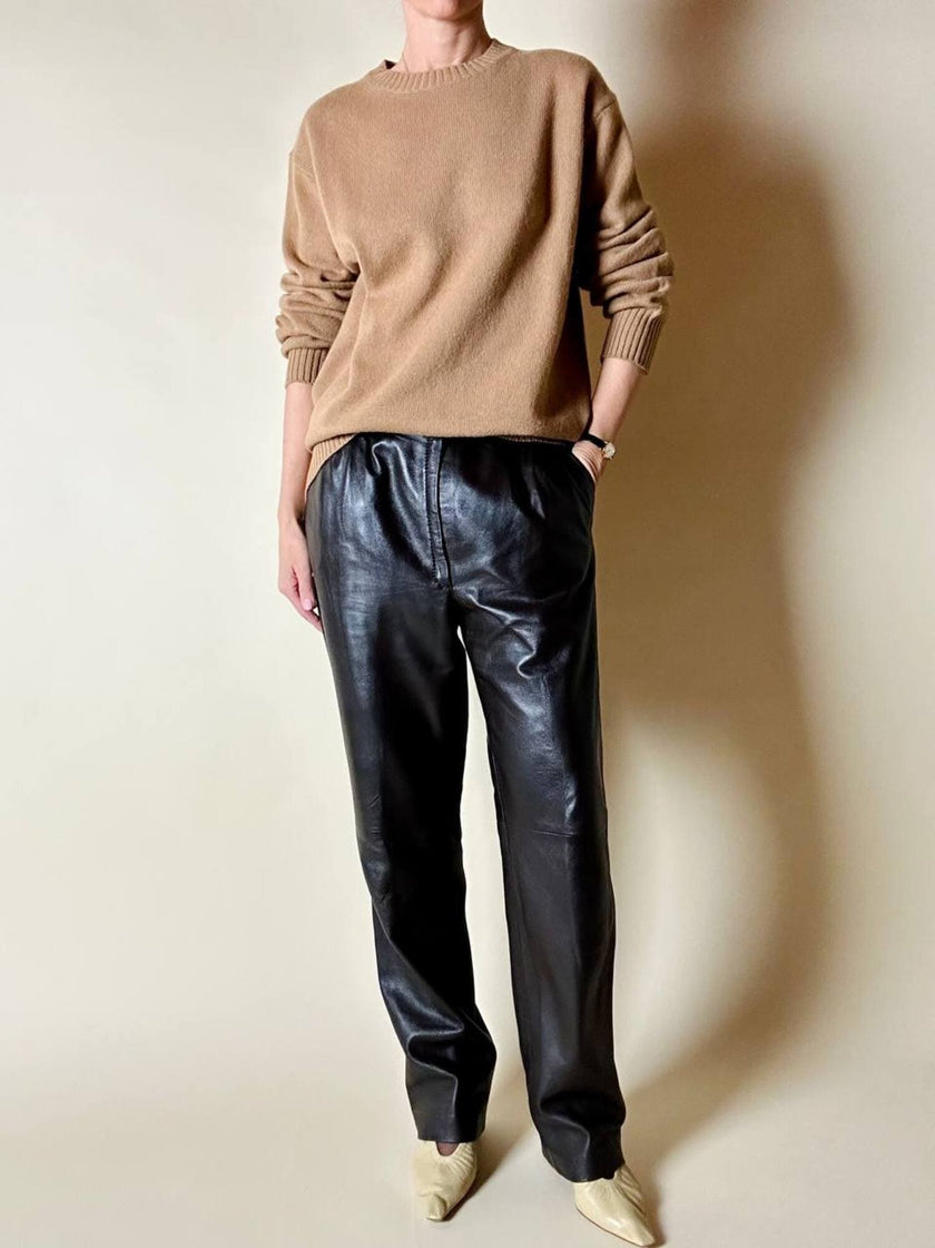 Pantalone vintage in pelle testa di moro