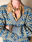 Cardigan Missoni Sport con pattern geometrico e trama tridimensionale nei toni del verde e blu