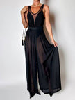 Schwarze Palazzo-Hose mit hoher Taille aus Voile