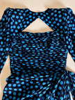 Abito in seta Ungaro Parallèle nero a pois celesti con fiocco laterale