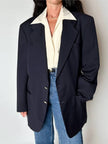 Blazer vintage Enrico Coveri You Young in rasato di lana blu notte con bottoni dorati
