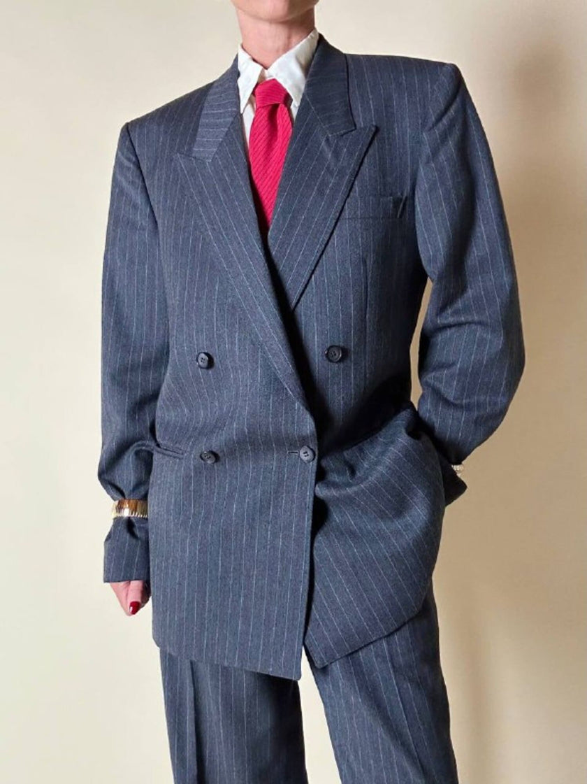 Tailleur gessato in lana grigio antracite “Yves Saint Laurent”