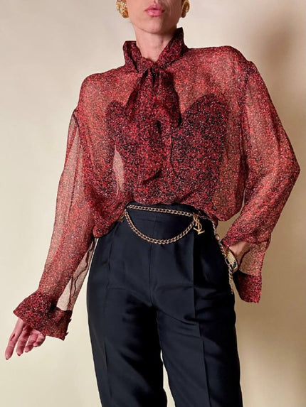 Blusa rossa in chiffon micro fantasia “Yves Saint Laurent”