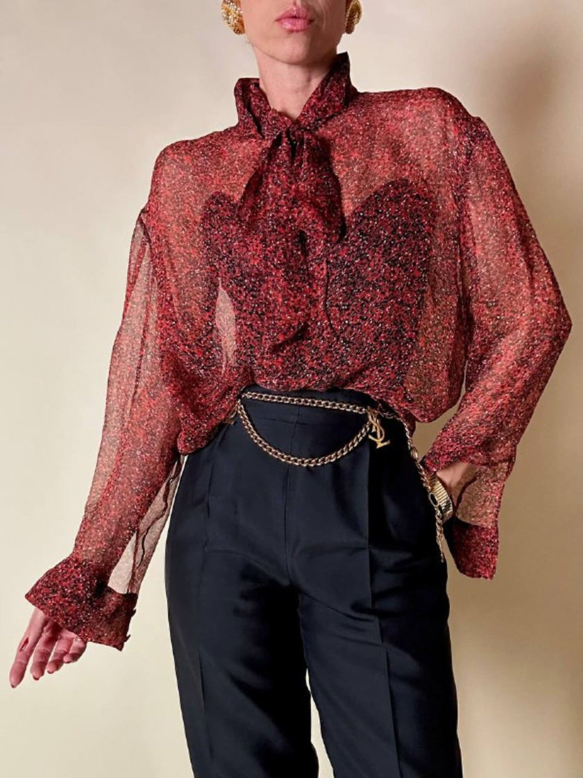 Pantalone vintage Gucci modello a vita alta con piega in seta nera