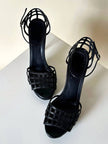 Sandali Yves Saint Laurent in pelle nera con tomaia a gabbia tacco a spillo e plateau – SS 2009