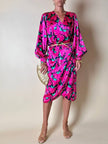 Vintage Yves Saint Laurent Wickelkleid aus Seidensatin mit Blumenmuster