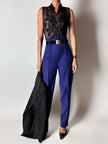 Pantalone vintage Cristina Gavioli a vita con piega in lana blu violetto