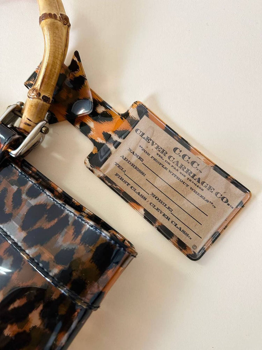 Clever Carriage Co. Tote-Bag aus leopardenmuster-PVC mit Griffen aus echtem Bambus