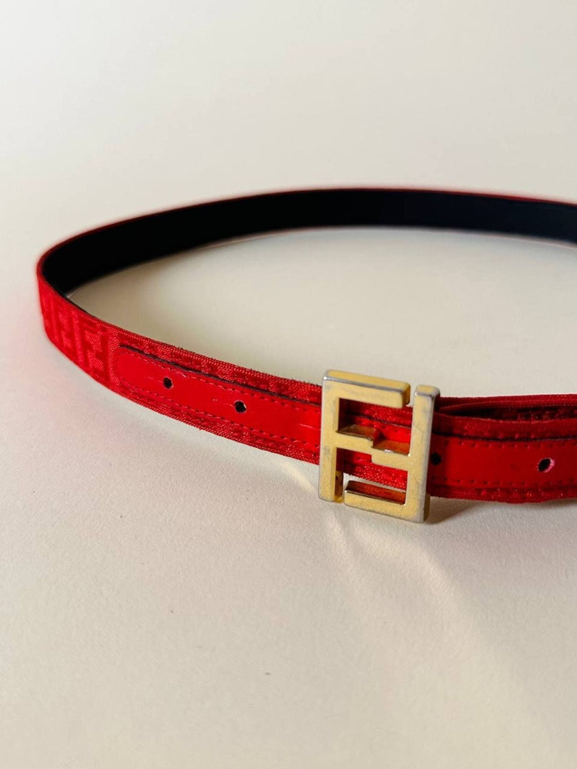 Cintura rossa in tessuto Jaquard con fibbia logo dorata “Fendi”
