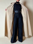 Cappotto lungo a vestaglia con cappuccio in drap di lana beige “Yves Saint Laurent”
