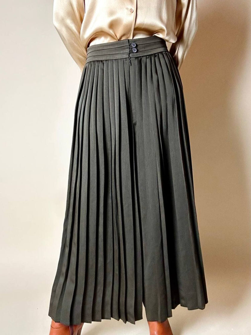Gonna pantalone plissé Max Mara in satin verde stagno