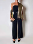 Sciarpa vintage Yves Saint Laurent in lamé di seta oro con frange e logo YSL ricamato