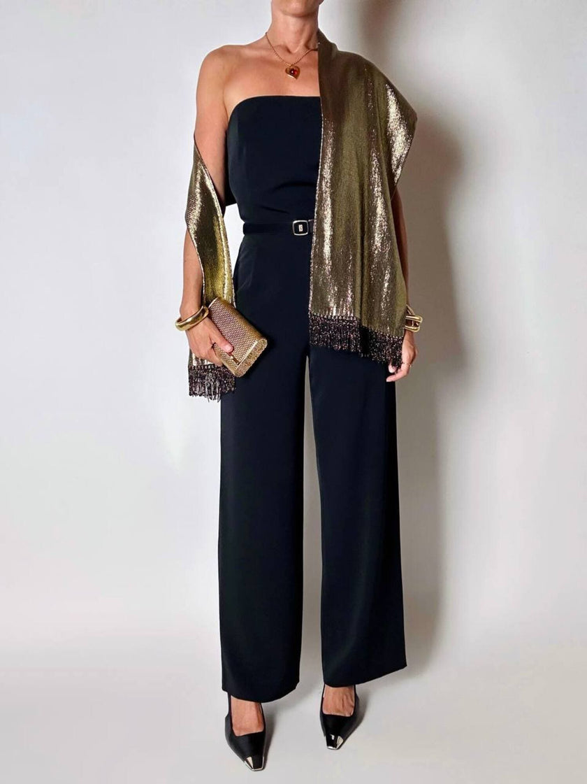 Jumpsuit vintage Pianoforte di Max Mara in crepe chine nero