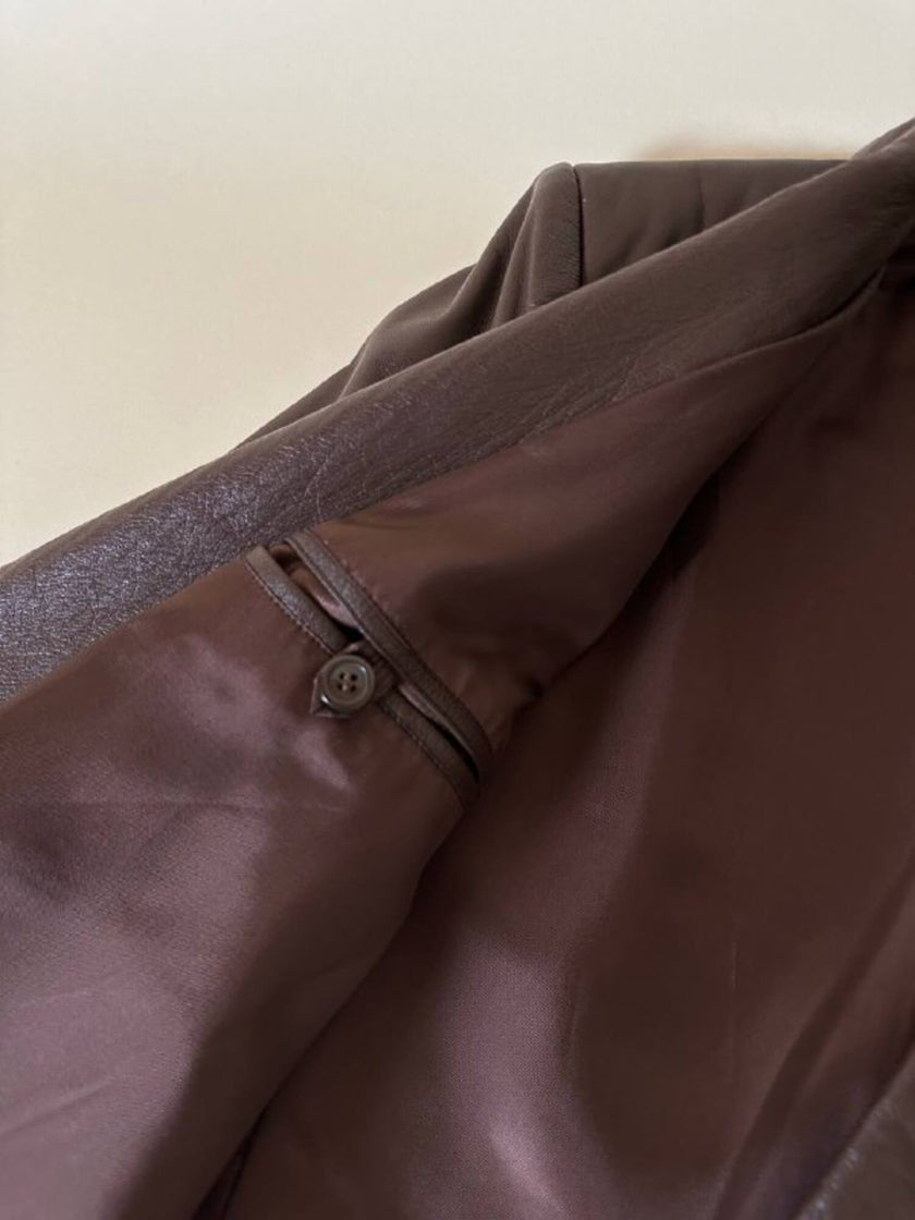 Blazer oversize in pelle color cioccolato
