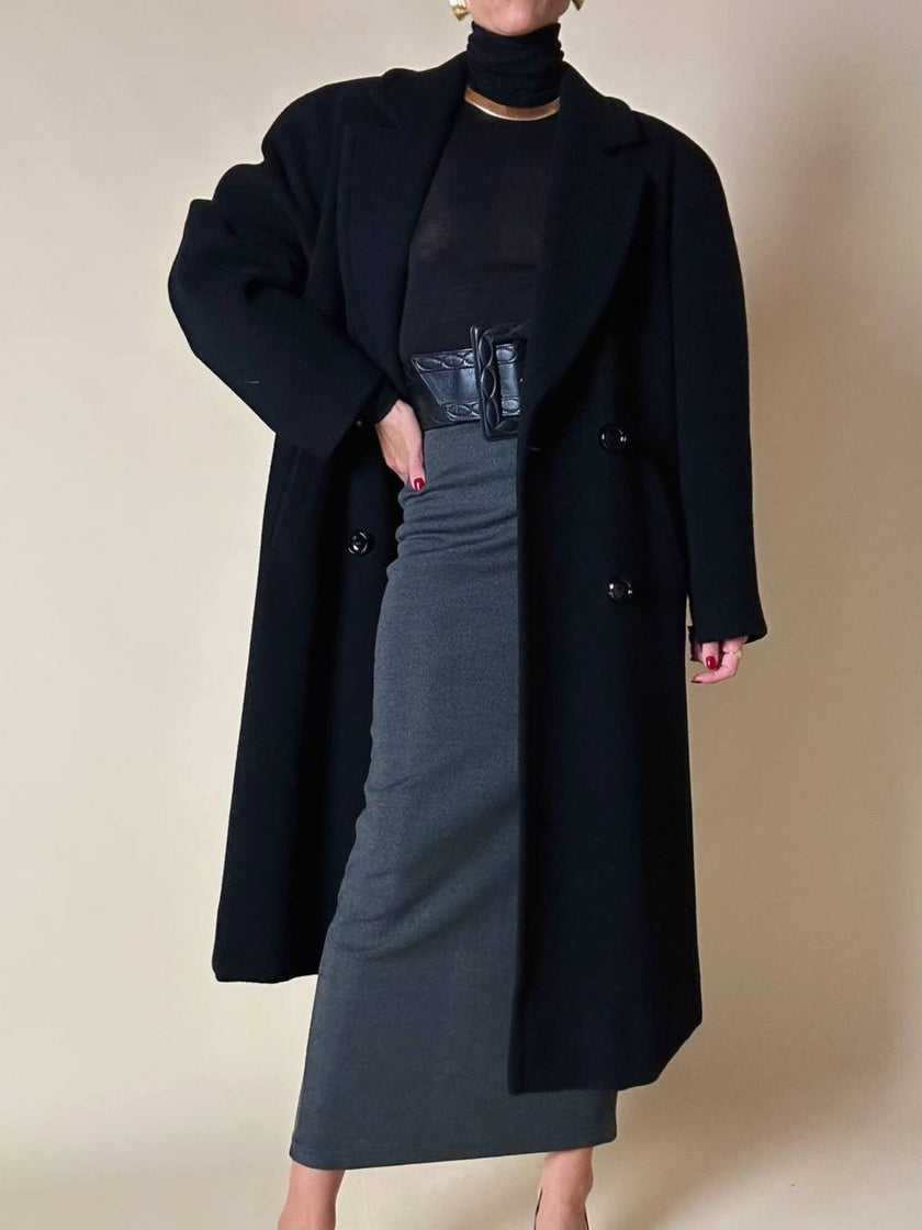 Cappotto doppiopetto oversize in lana nera