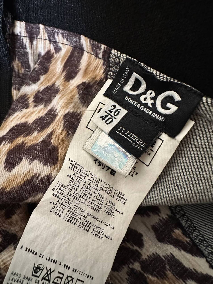 Longuette leopardata con riporti in tela grigia “D&G”