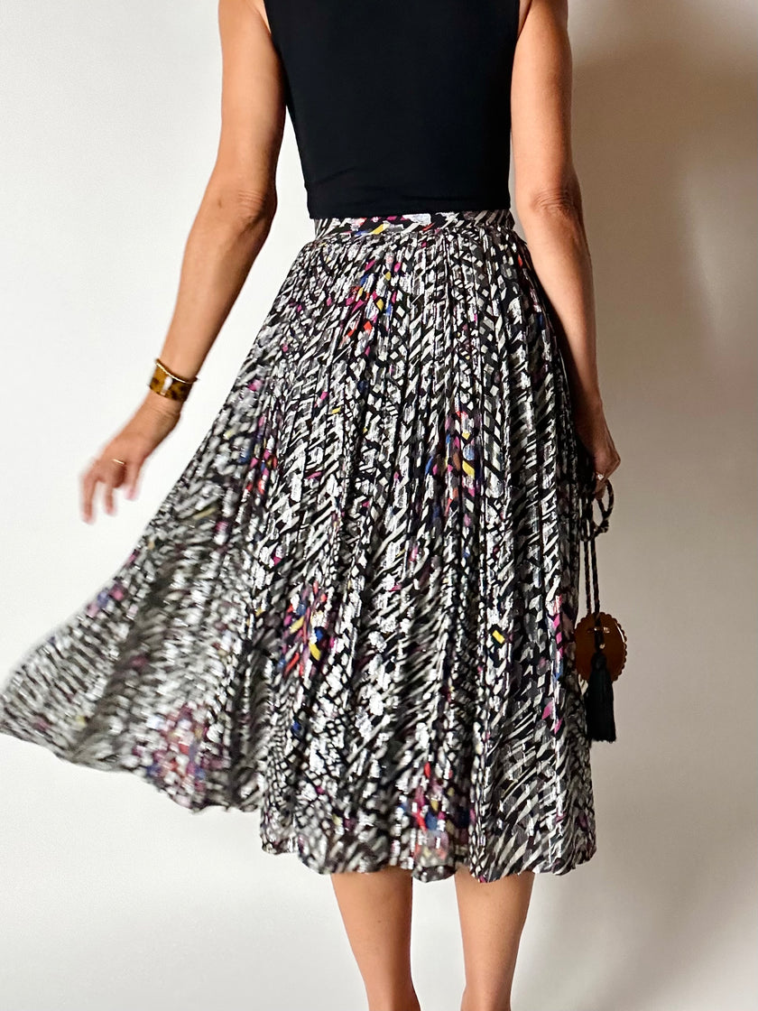 Gonna vintage in seta jacquard operata con lamé  argento – Tessuto Gianni Versace