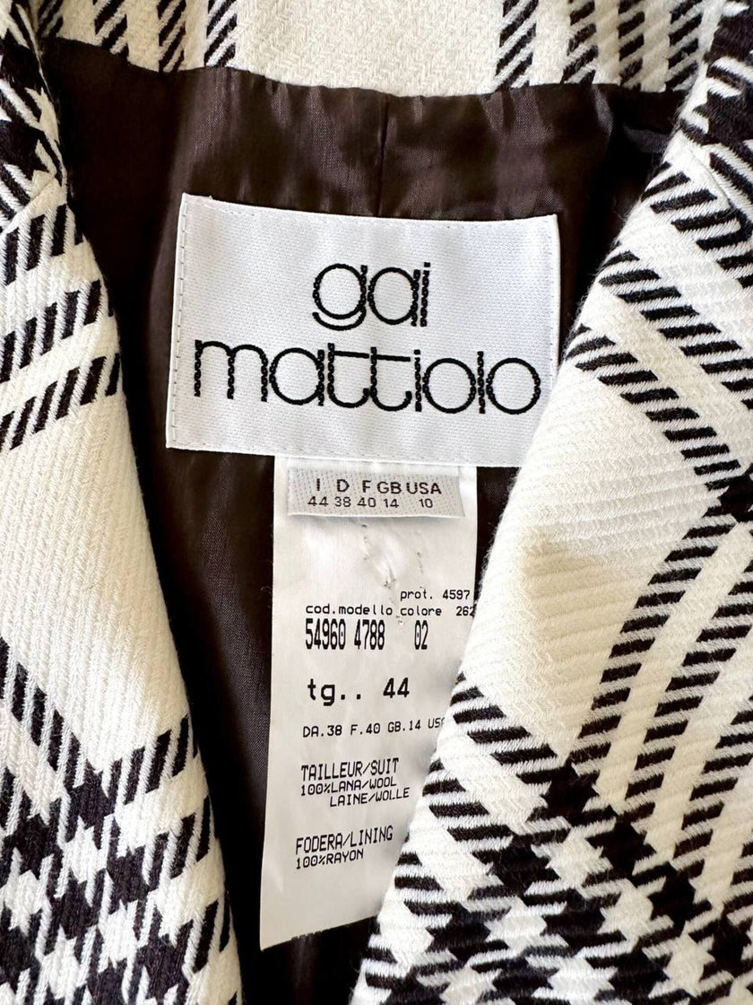 Blazer vintage Gai Mattiolo doppiopetto in lana panna con fantasia principe di Galles testa di moro