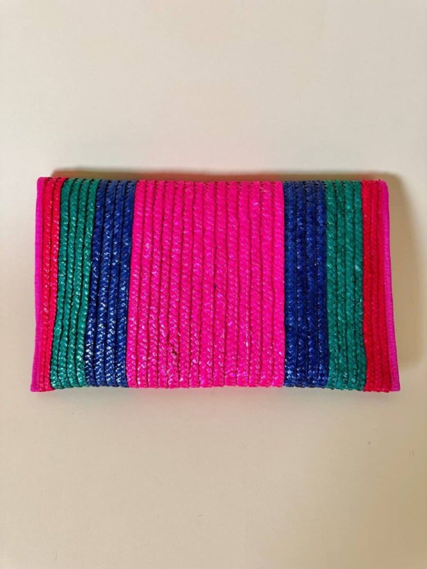 Maxi pochette in paglia a righe multicolor “Yves Saint Laurent”