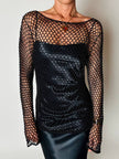 Maglia gioiello vintage List in rete operata con microperline nere