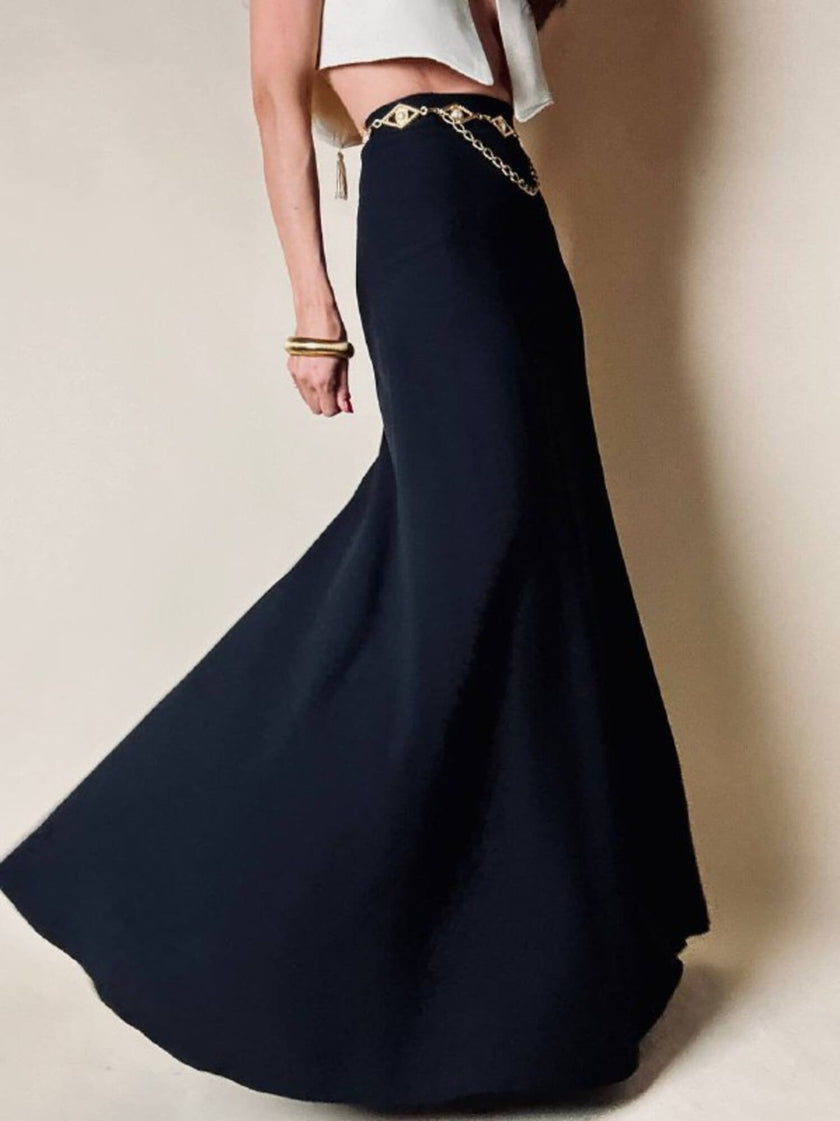 Gonna lunga in crepe nero “Yves Saint Laurent”