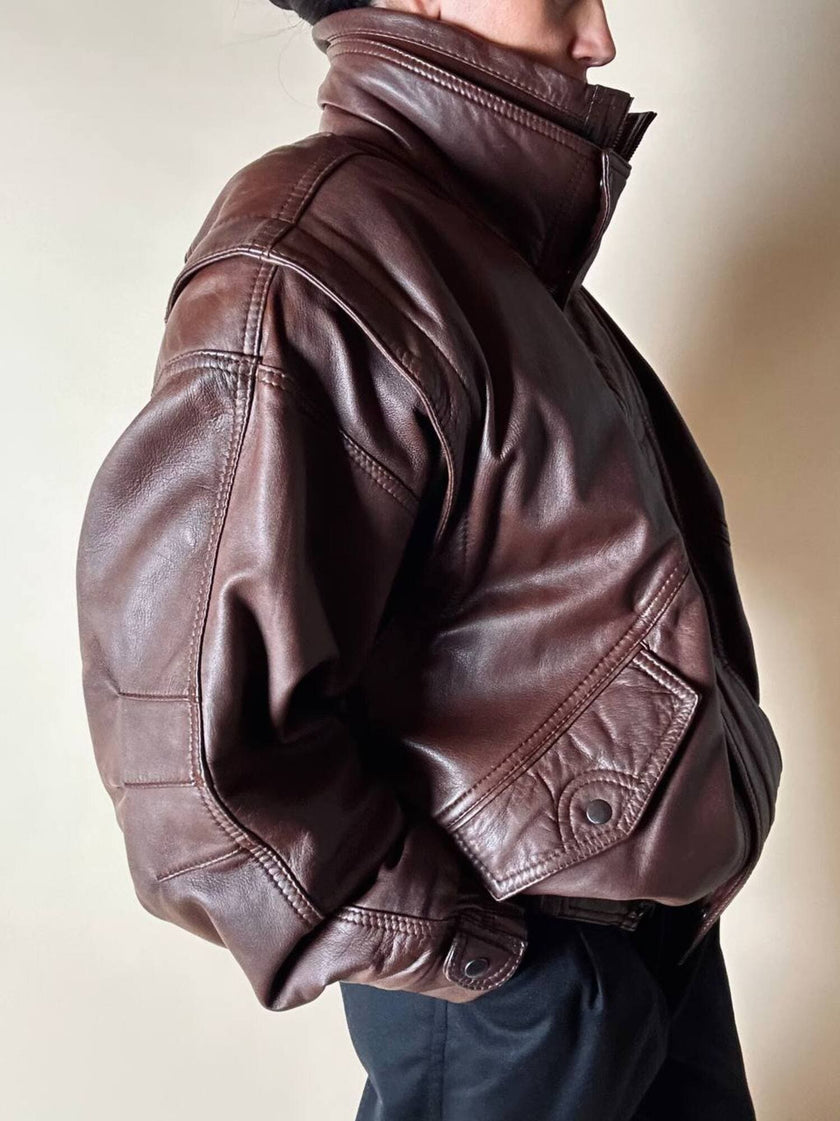 Bomber vintage stile aviator in pelle marrone Stenley