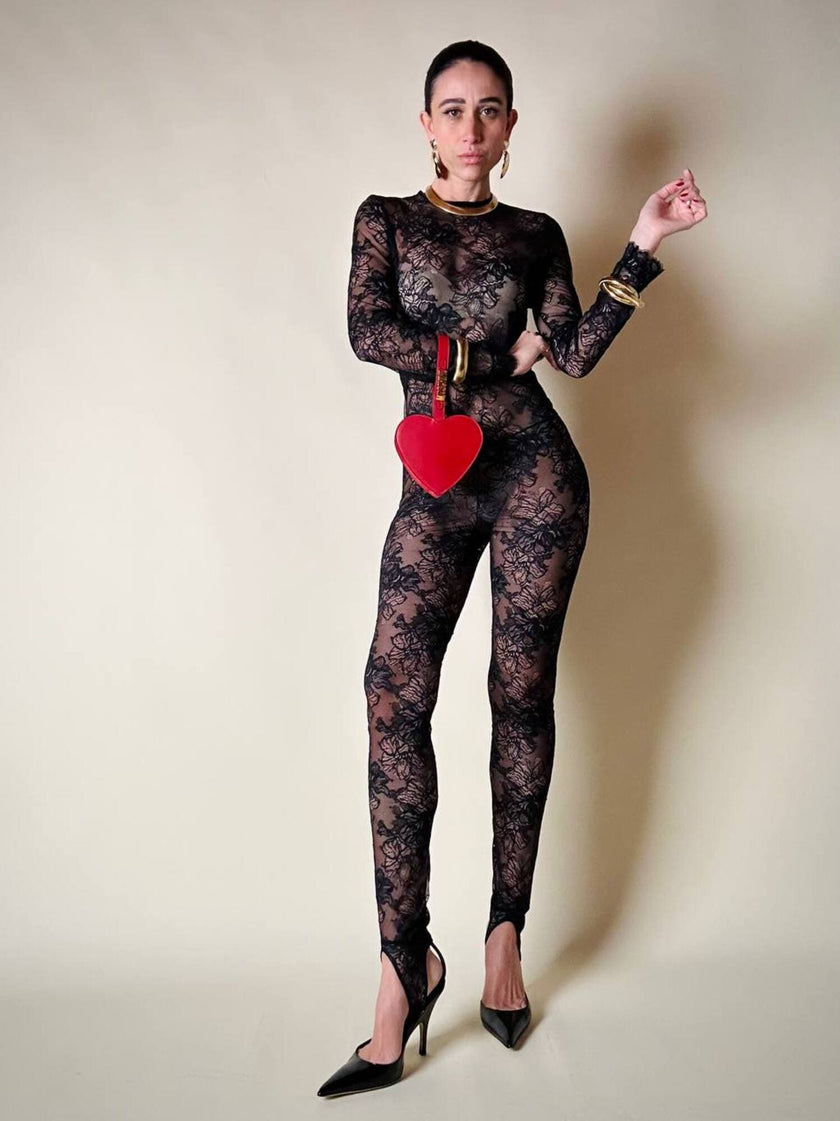 Jumpsuit con staffe in pizzo nero “La Perla”