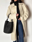Secchiello vintage Yves Saint Laurent in tessuto nero millerighe con riporti in pelle
